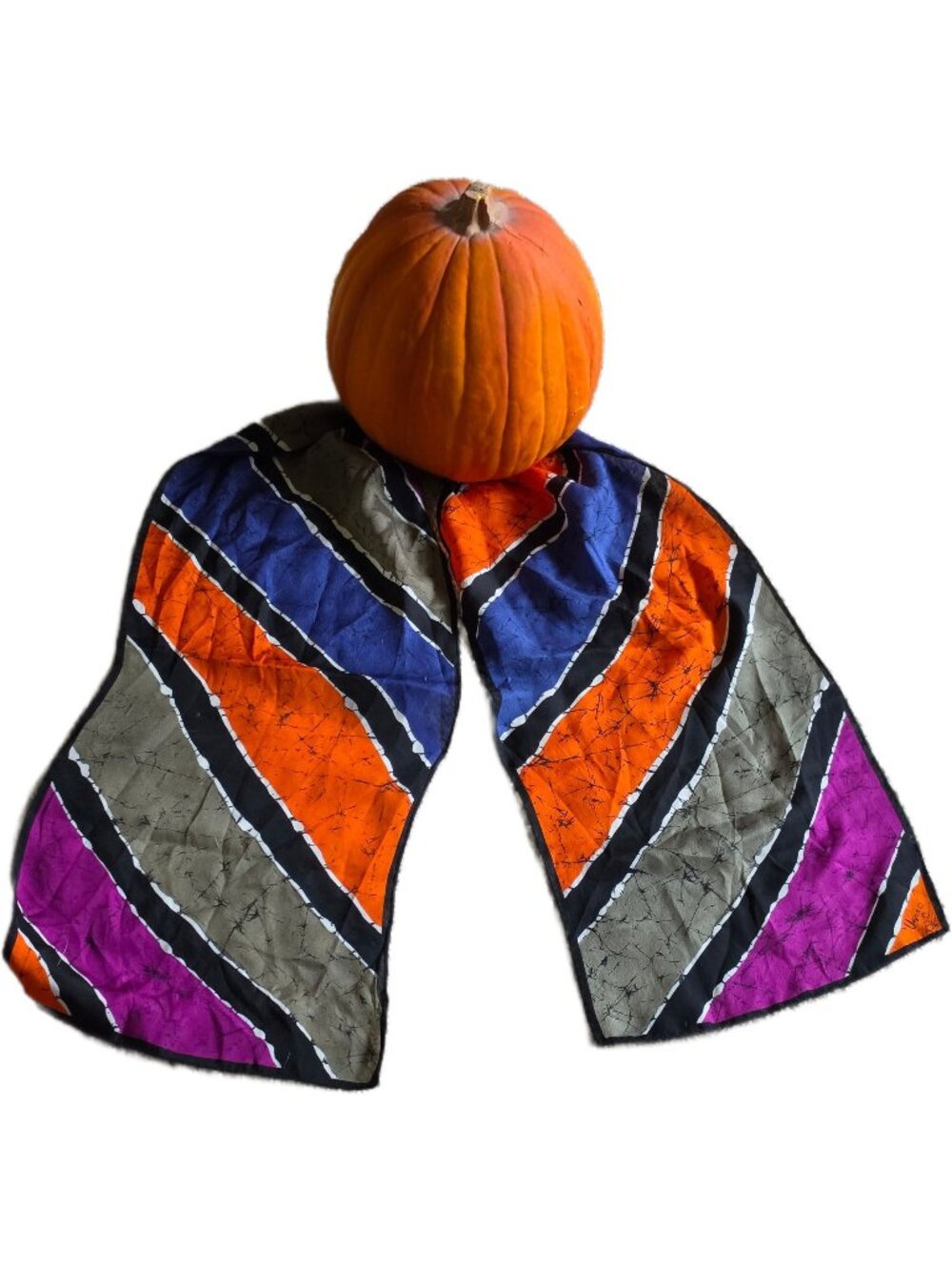 Vintage Vera Neumann Silk Scarf Halloween Spiderweb Stripe Orange Purple 70s